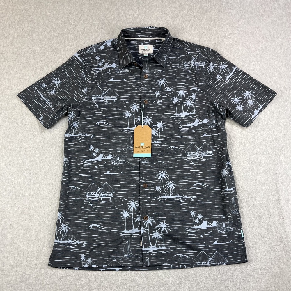 Quiksilver Waterman Shirt Mens Small Total Eclipse Island Print Hawaiian $70